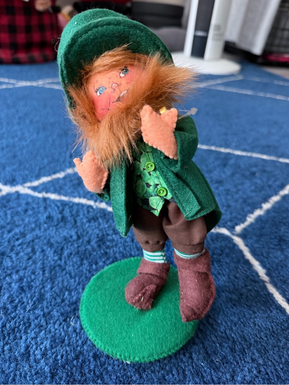 Annalee Green Felt Leprechaun Doll with Brown Boots and Orange Beard